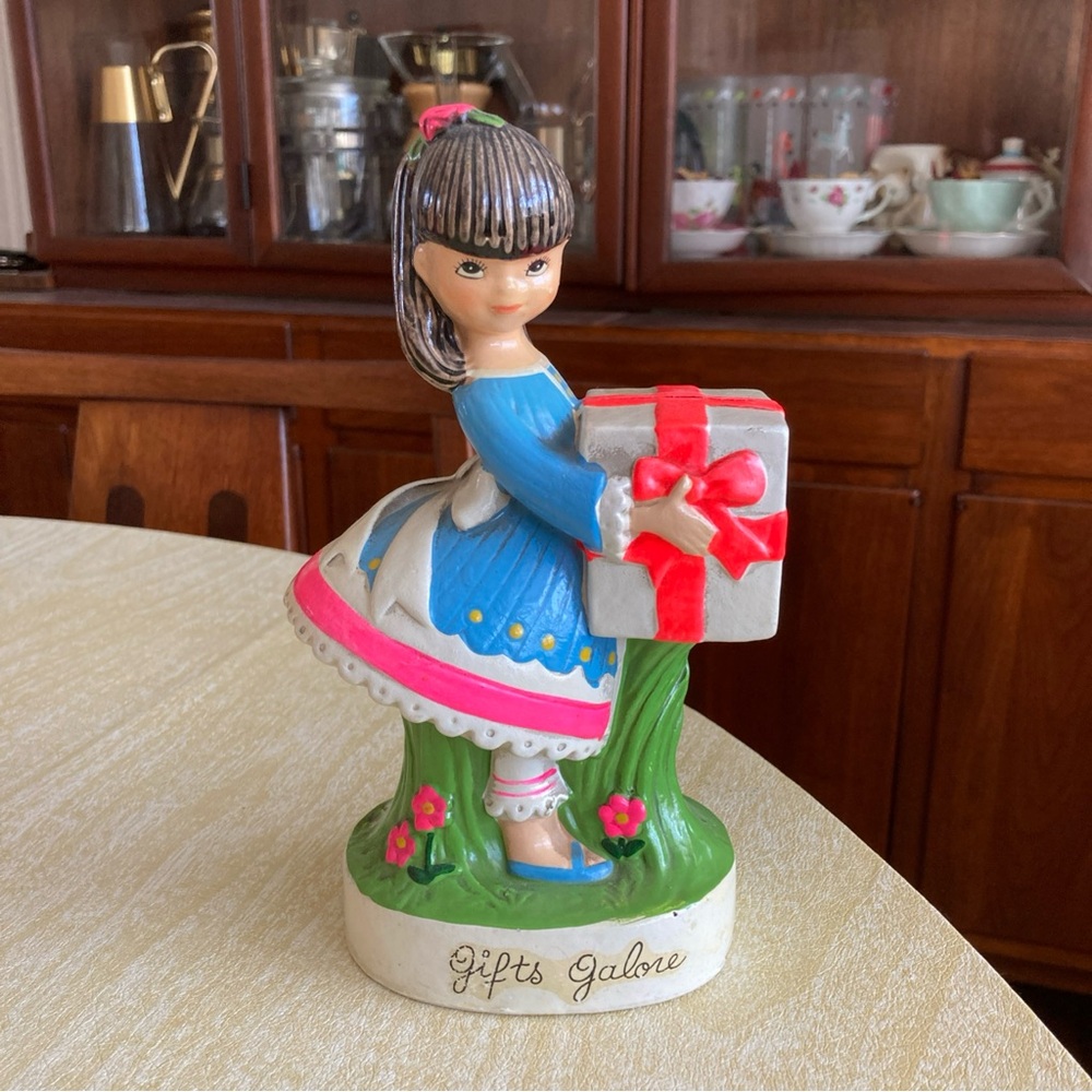 Vintage 1960s Japan EARL BERNARD Chalk ware Piggy bank Gifts Galore Mod Girl